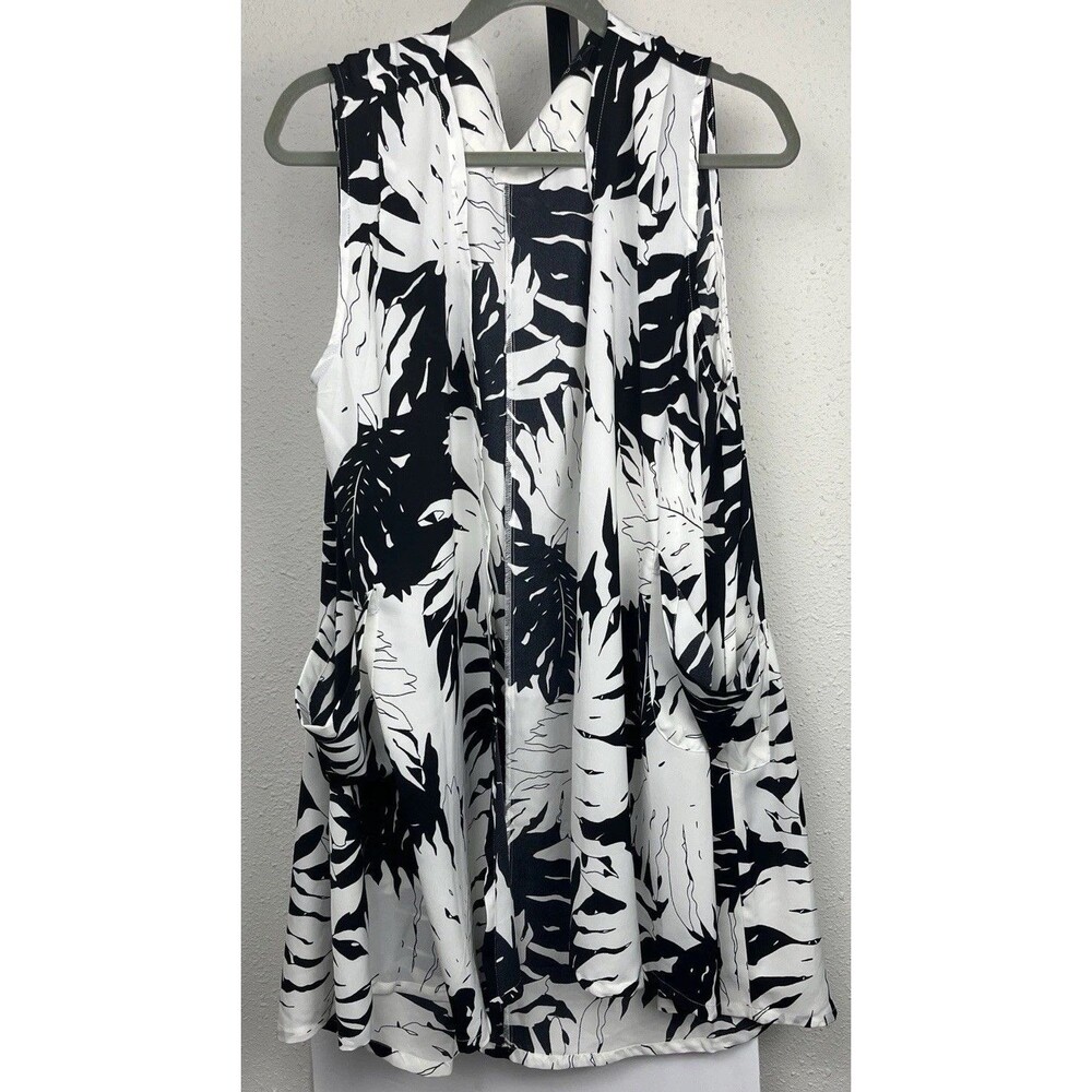 P Luca‎ Milano Cardigan Sleeveless Open Front Tunic Lightweight Lagenlook B/W XL